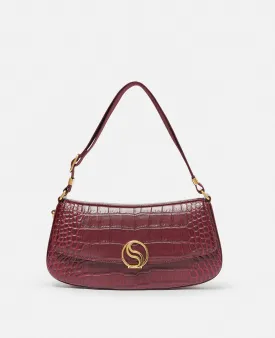 - S-Wave Croc-Effect Embossed Shoulder Bag, Woman, Burgundy