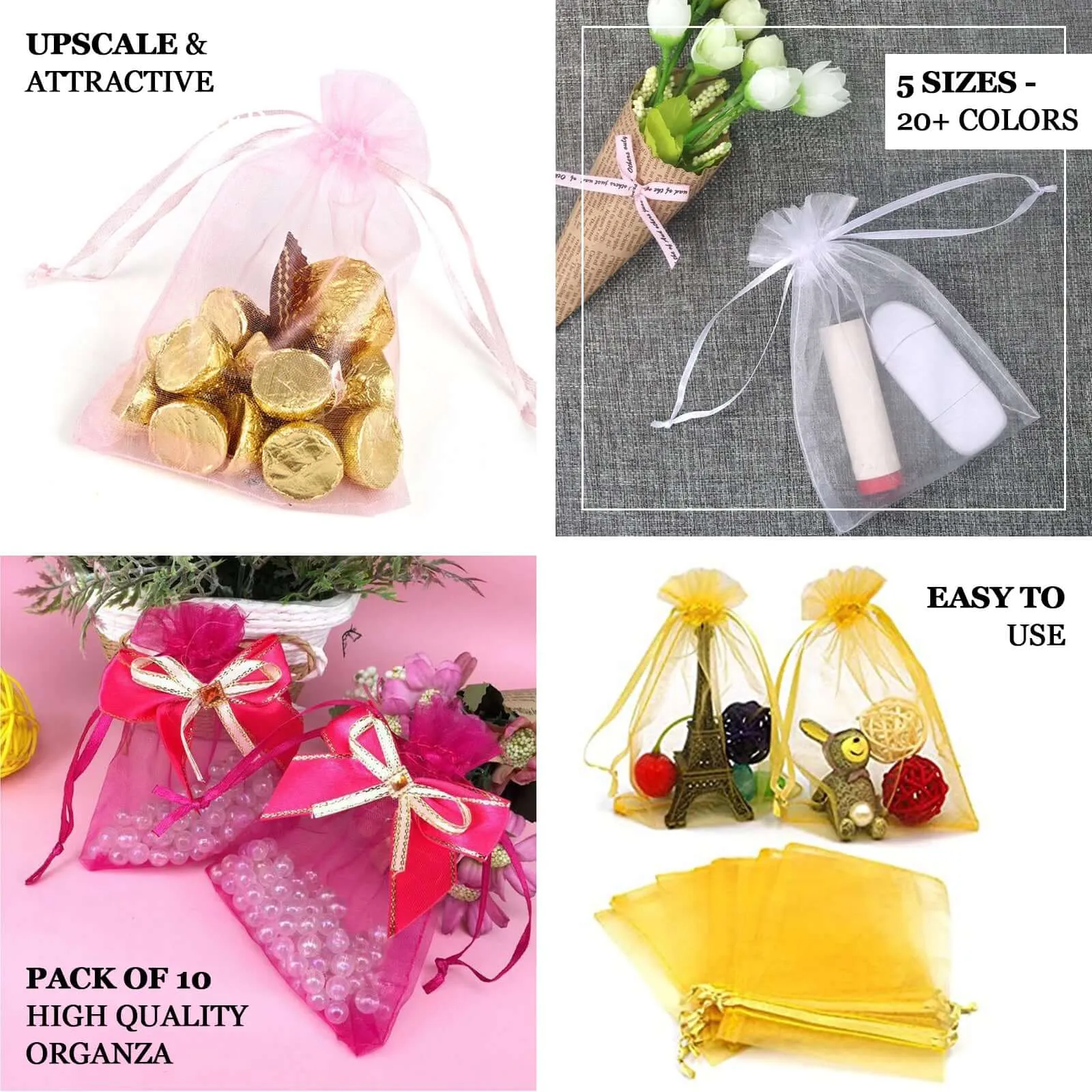 10 Pack 5"x7" Yellow Organza Drawstring Wedding Party Favor Gift Bags