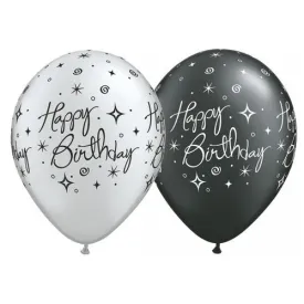 11 inch BIRTHDAY ELEGANT SPARKLES & SWIRLS - BLACK & SILVER