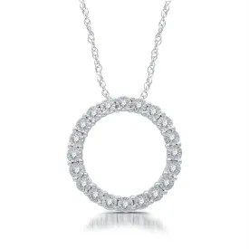 1/10 CTW Diamond Fashion Illusion Set Circle 18-inch Pendant in Rhodium Plated Sterling Silver