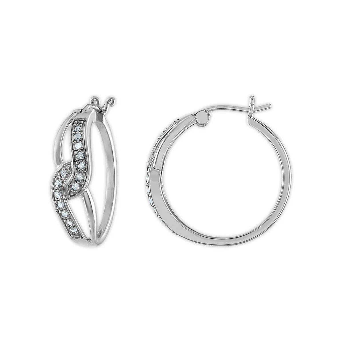 1/4 CTW Diamond Fashion Hoop Earrings in Rhodium Plated Sterling Silver