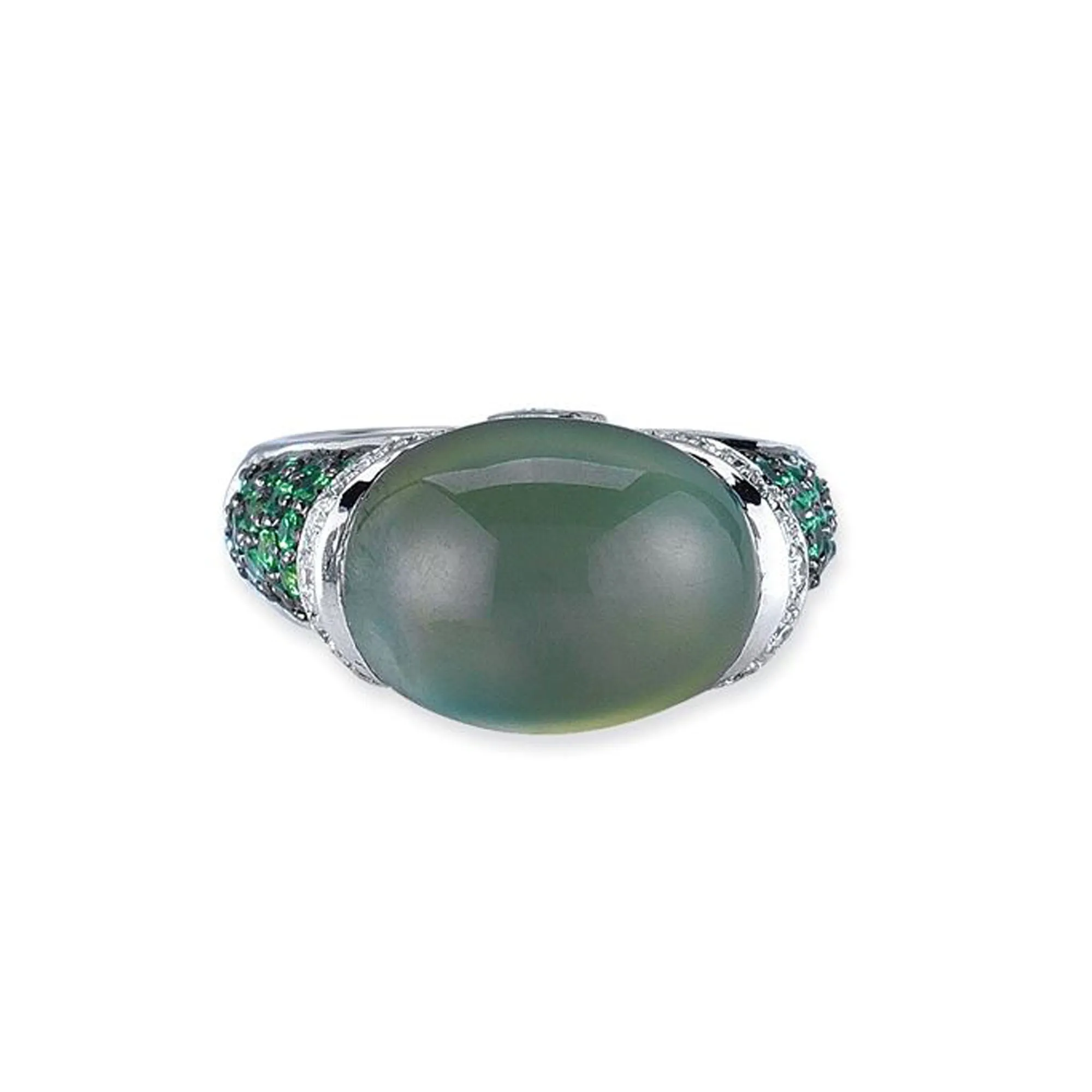 18K White Gold Ring With Diamonds And Tsavorite