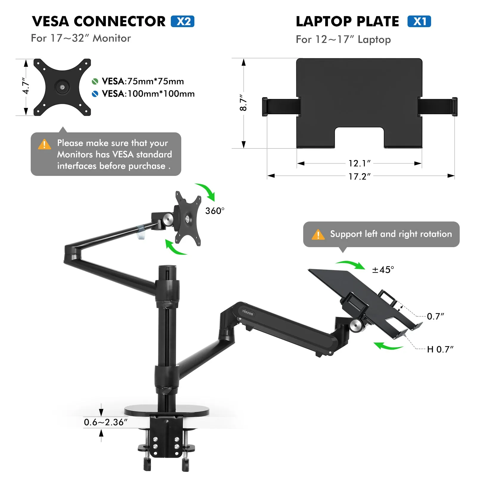 2-in-1 Monitor&Laptop Mount with Gas Spring Arm(OL-3L Pro)