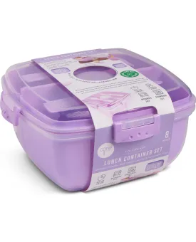 3-Section Salad Container with Utensils - Digital Lavender