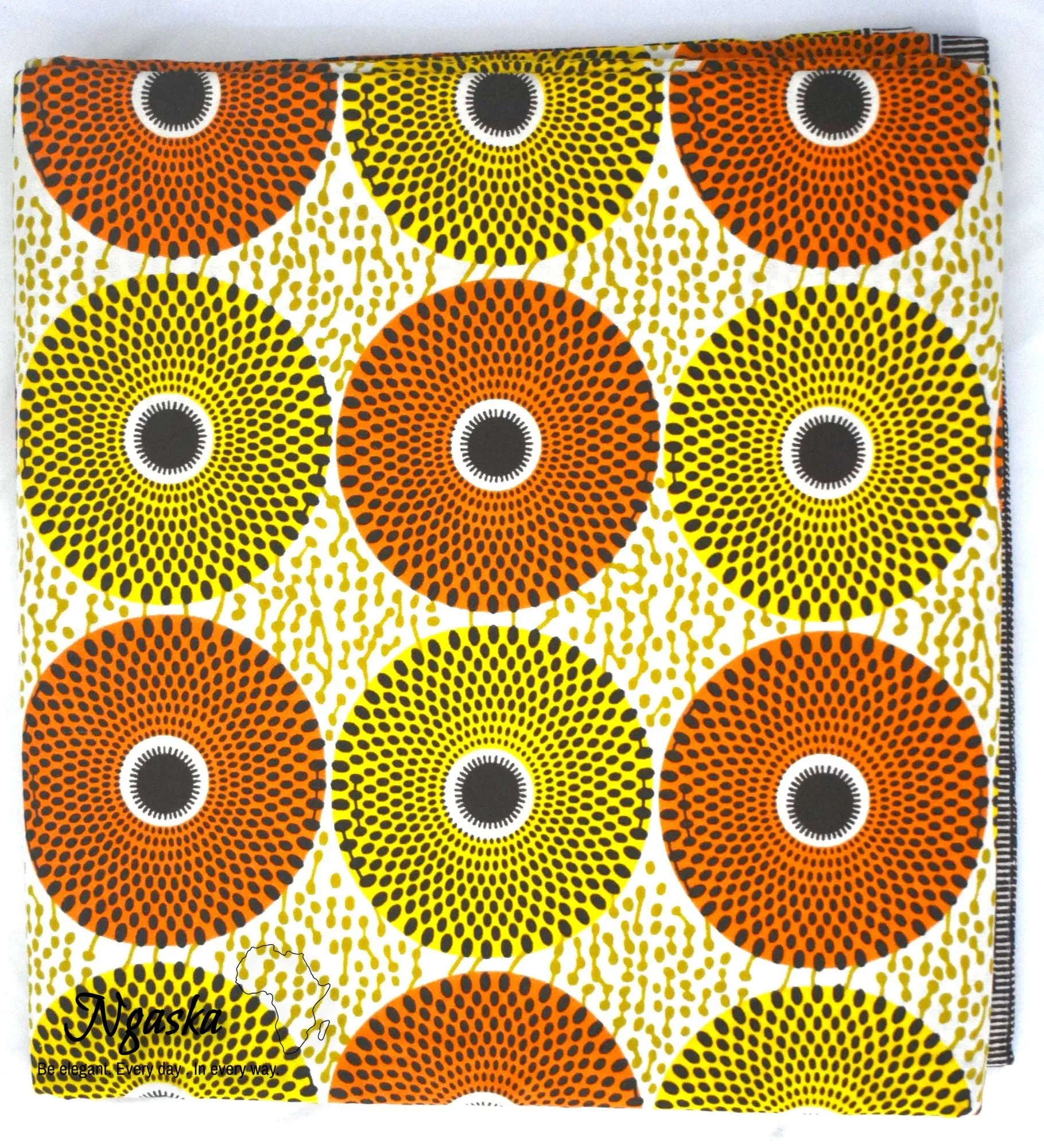 Ankara Ngaska Circular Vibes Green Orange African Print Fabric- CA 24