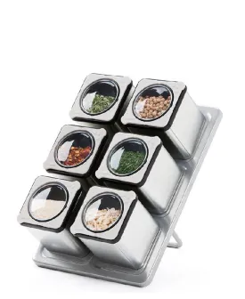 Aqua 6 Piece Spice Rack With Magnet 80ML - Silver