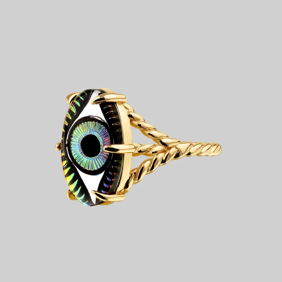 BEHOLD. Iridescent Glass Eye Ring - Gold