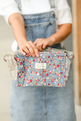 Blue Feminine Floral Cosmetic Bag