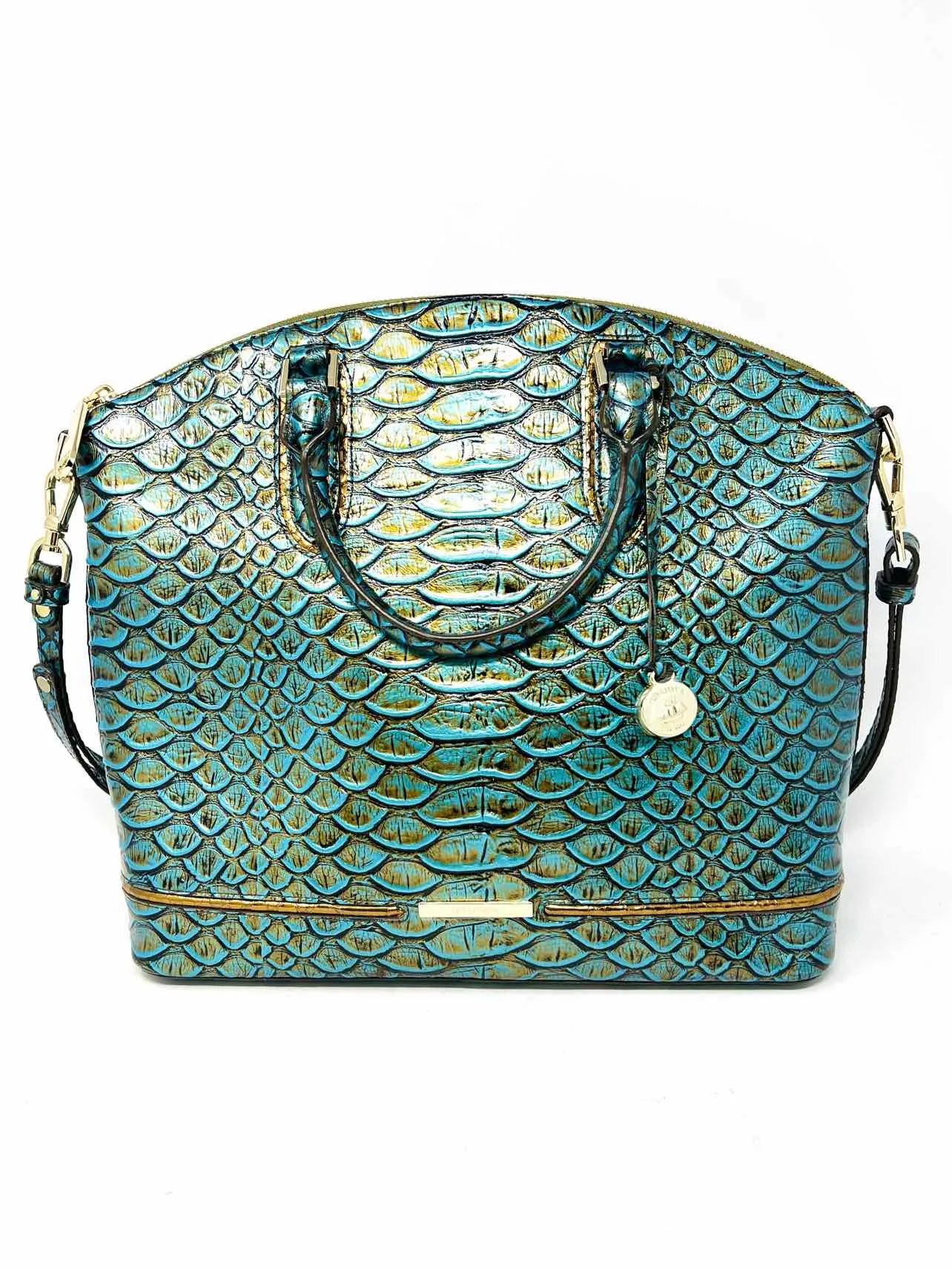 Brahmin Turq/Bronze Reptile Leather W/ DUST BAG Designer Satchel