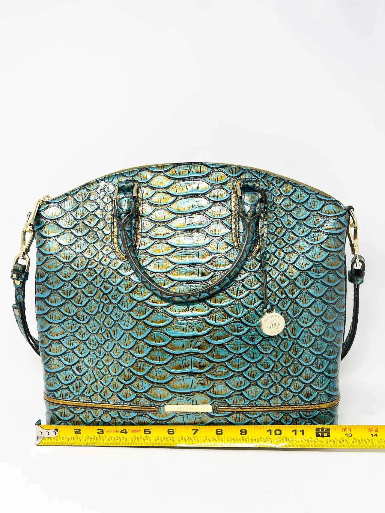 Brahmin Turq/Bronze Reptile Leather W/ DUST BAG Designer Satchel