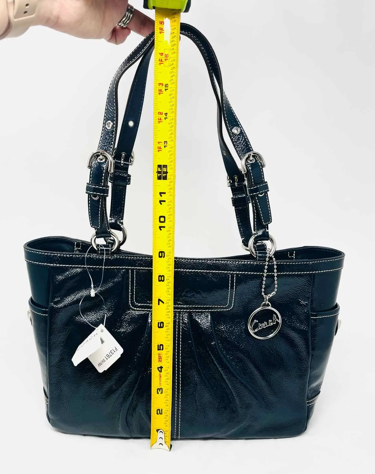 Coach Navy Patent Leather Pleated NEW Designer Tote