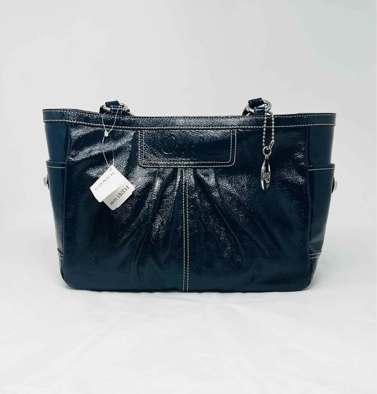 Coach Navy Patent Leather Pleated NEW Designer Tote