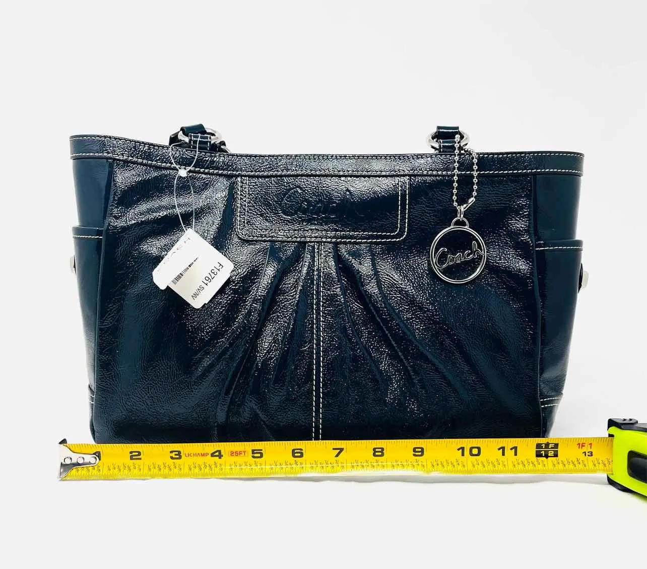 Coach Navy Patent Leather Pleated NEW Designer Tote