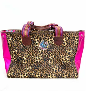 Consuela Size XL Br/Bk/Pk Animal Print Metallic Designer Duffle Bag