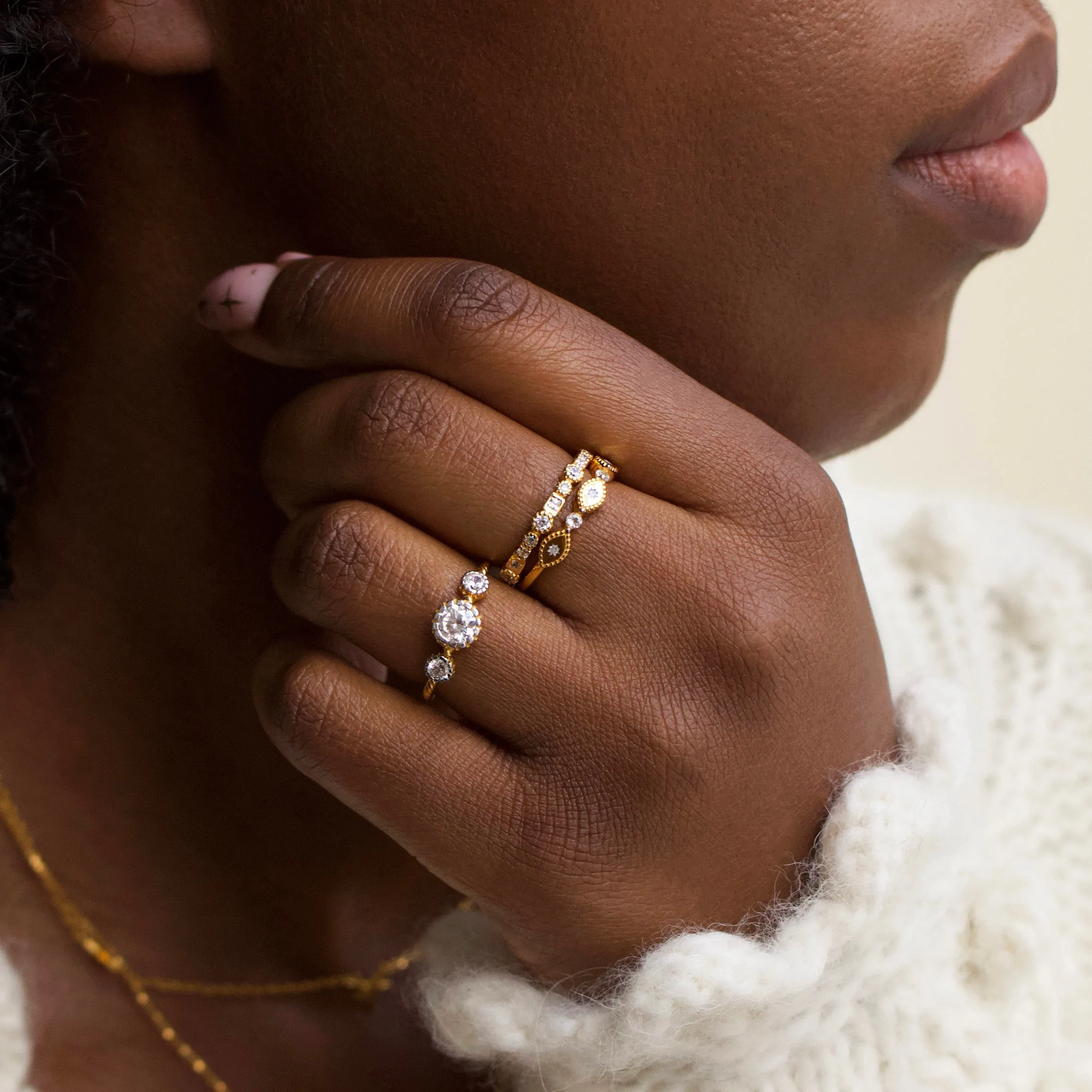 Diamond Evil Eye Stacking Ring