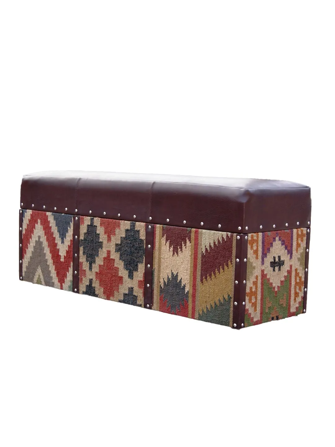 EIFFEL TRUNK OTTOMAN IN KILIM AND LEATHER