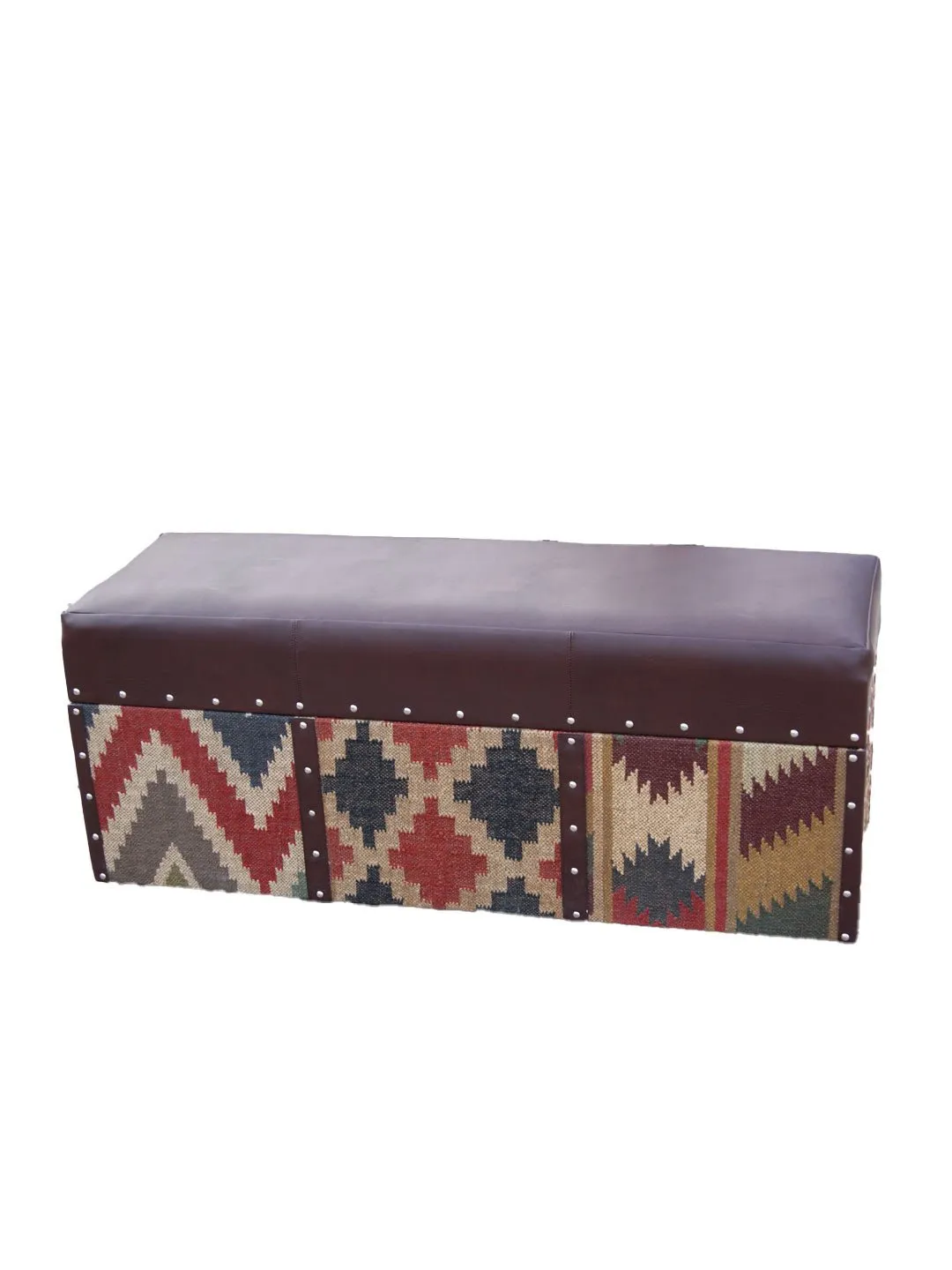 EIFFEL TRUNK OTTOMAN IN KILIM AND LEATHER