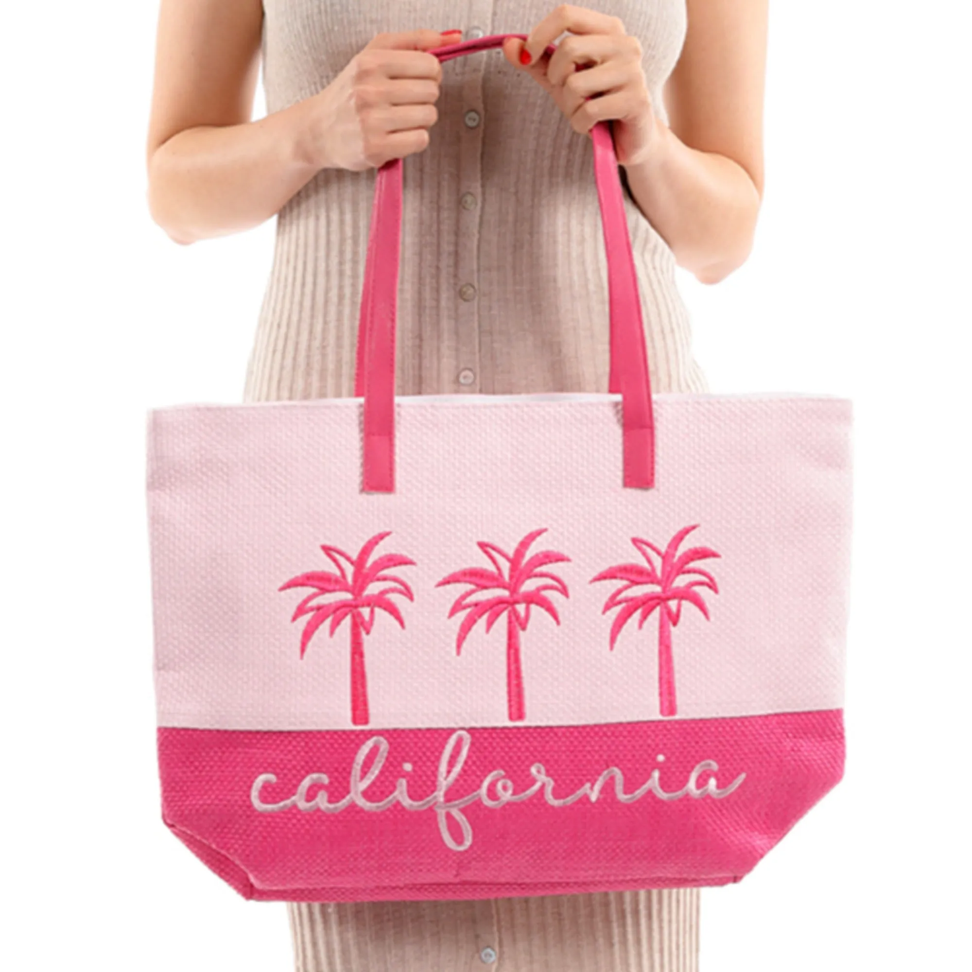 Fadivo NY Women's California Palm Print Woven Shoulder Beach Tote Bag