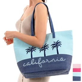 Fadivo NY Women's California Palm Print Woven Shoulder Beach Tote Bag