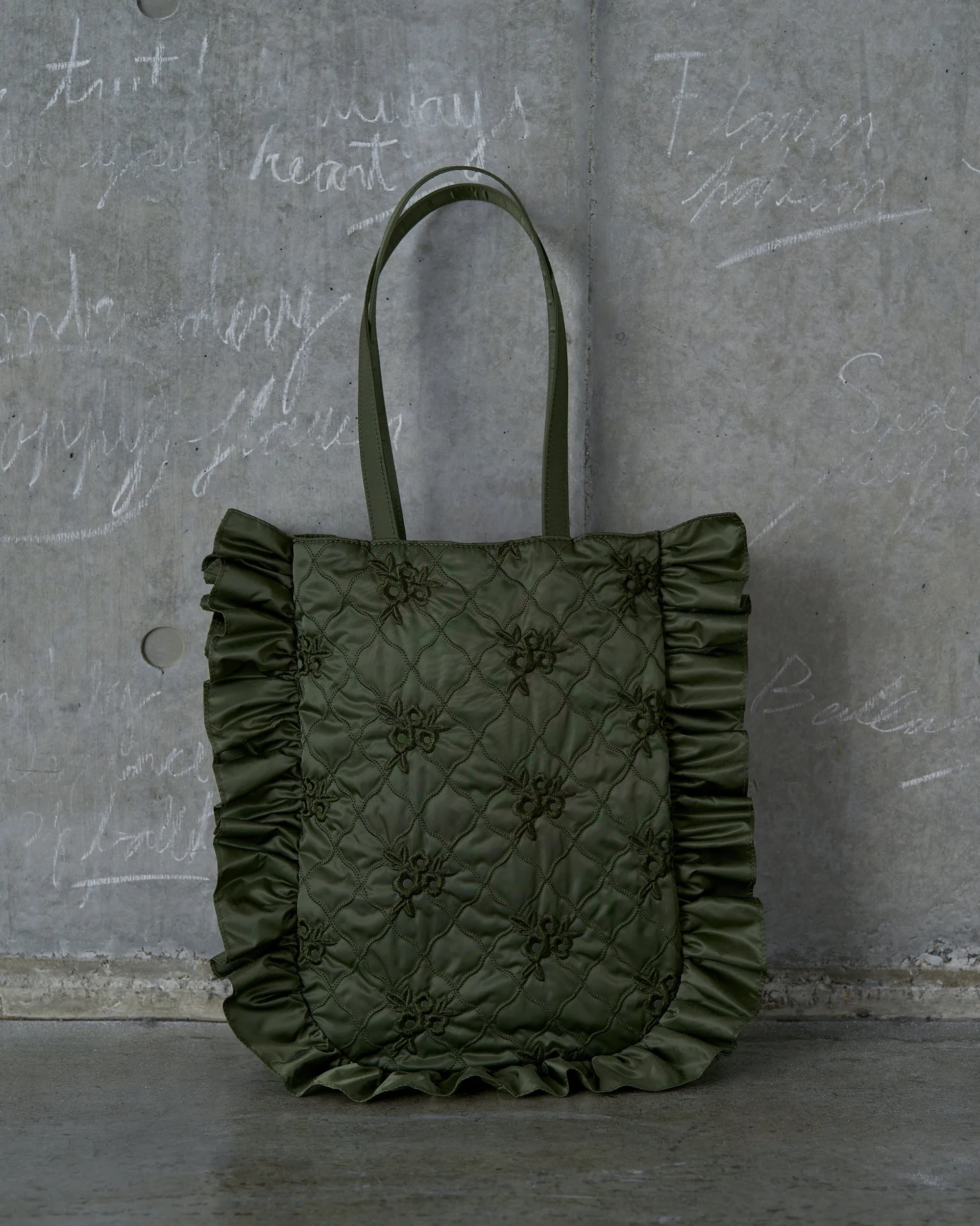 flower wave quilting tote (khaki)