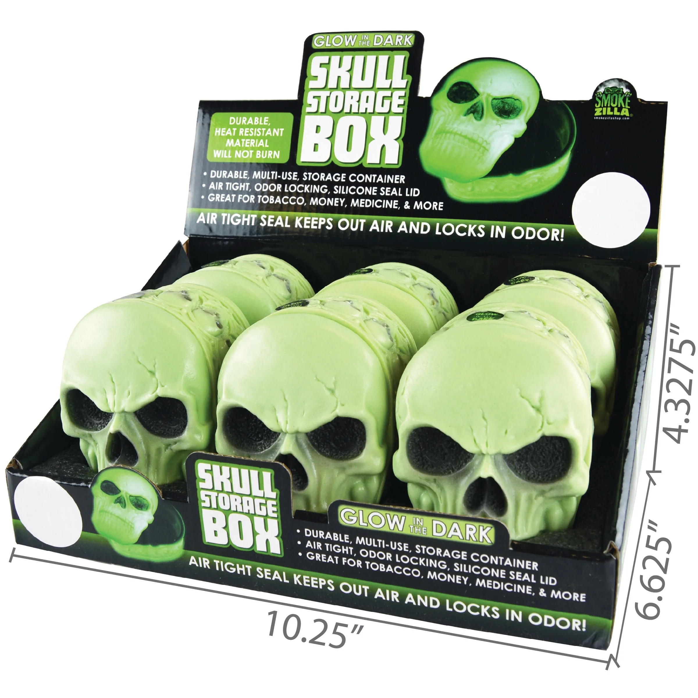 Glow in The Dark Skull Storage Box - 6 Pieces Per Retail Ready Display 26010