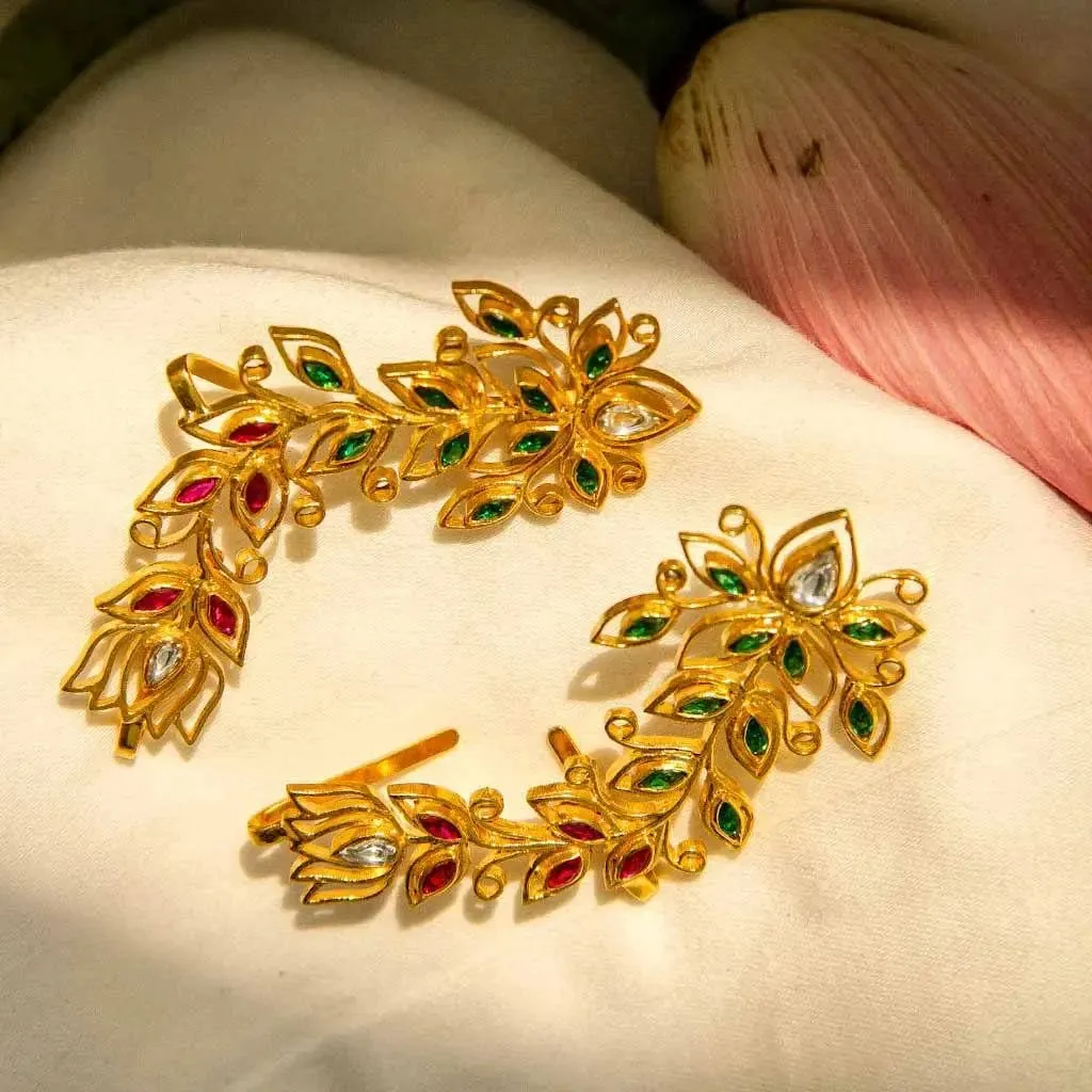 Gold Plated Lotus Kundan Earcuff