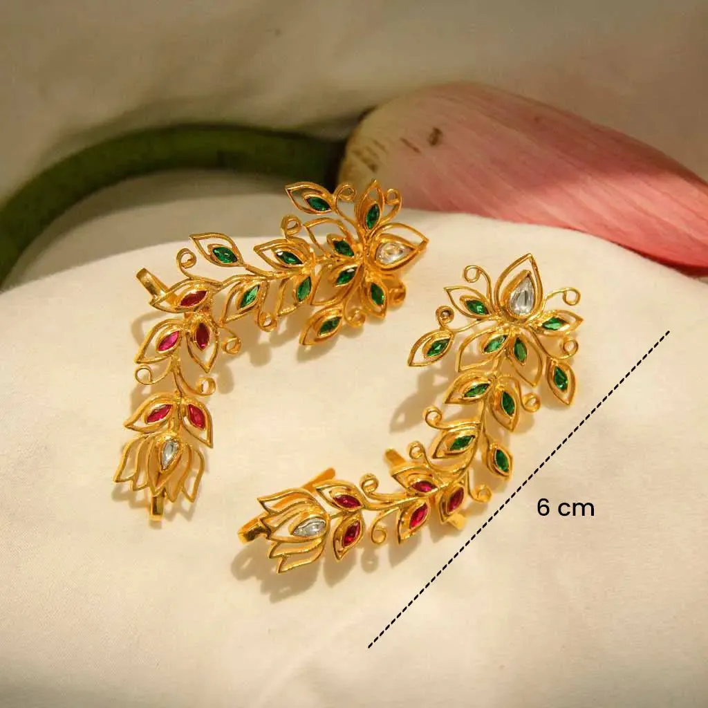 Gold Plated Lotus Kundan Earcuff