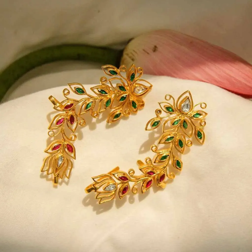 Gold Plated Lotus Kundan Earcuff