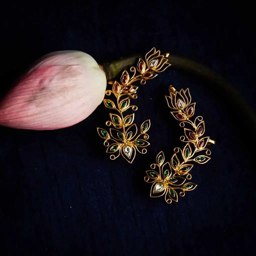 Gold Plated Lotus Kundan Earcuff