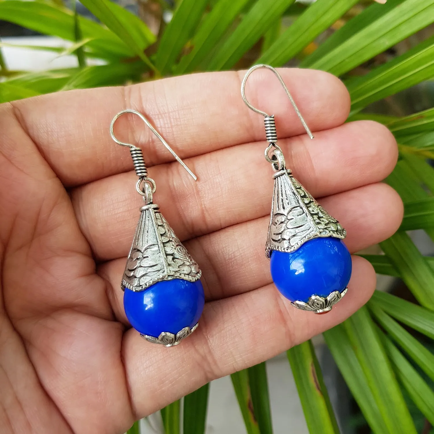 Imeora Oxidised Silver Blue Cone Shape Earrings