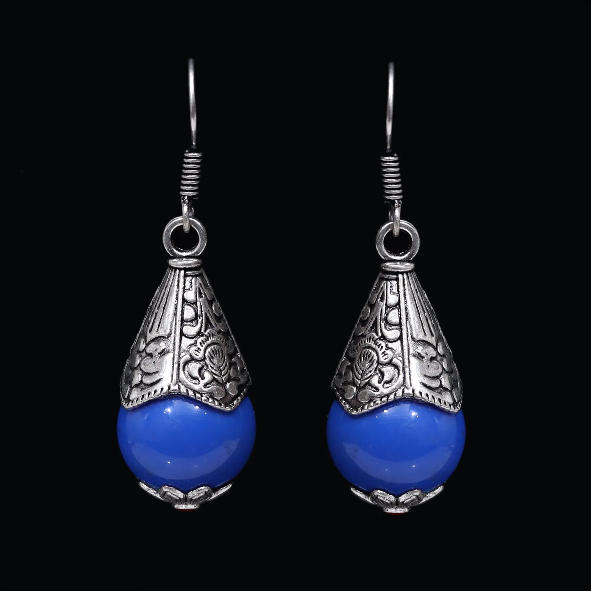 Imeora Oxidised Silver Blue Cone Shape Earrings