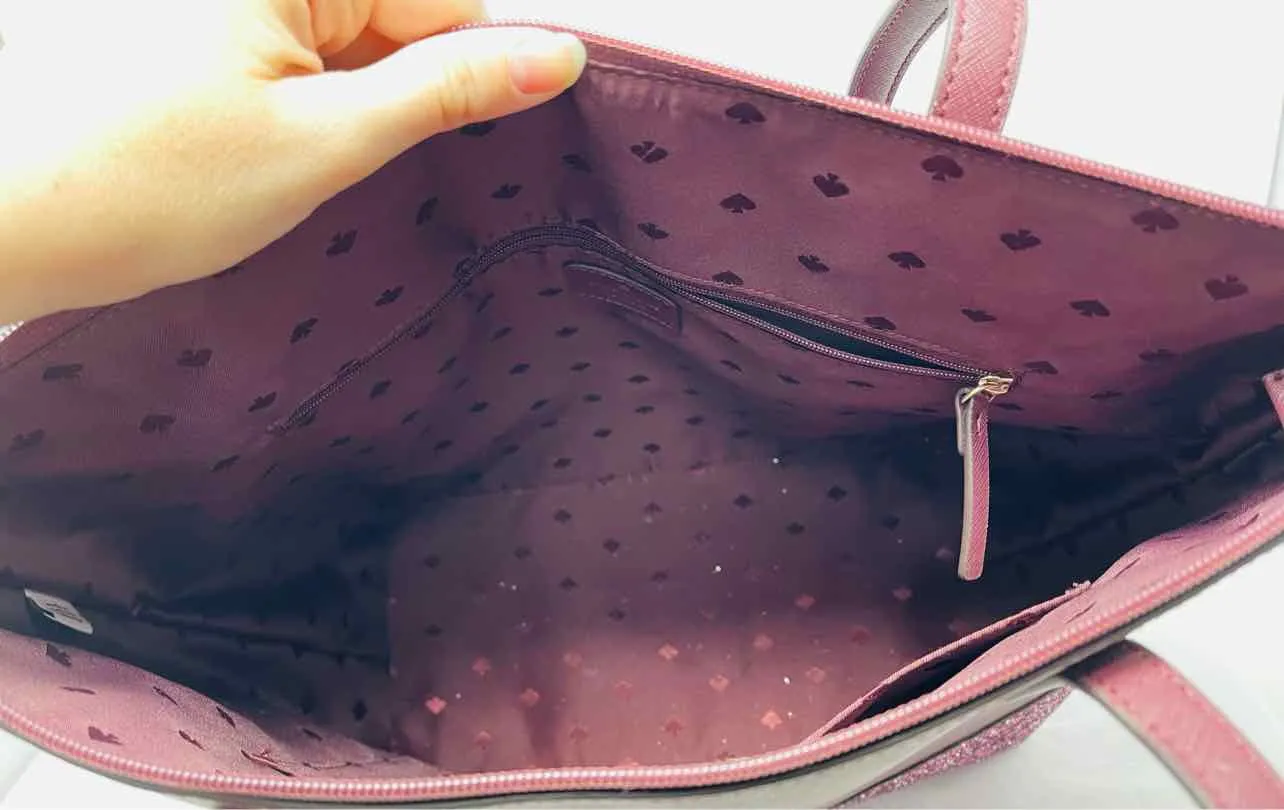 Kate Spade Wine/Pink Glitter Colorblock Designer Tote