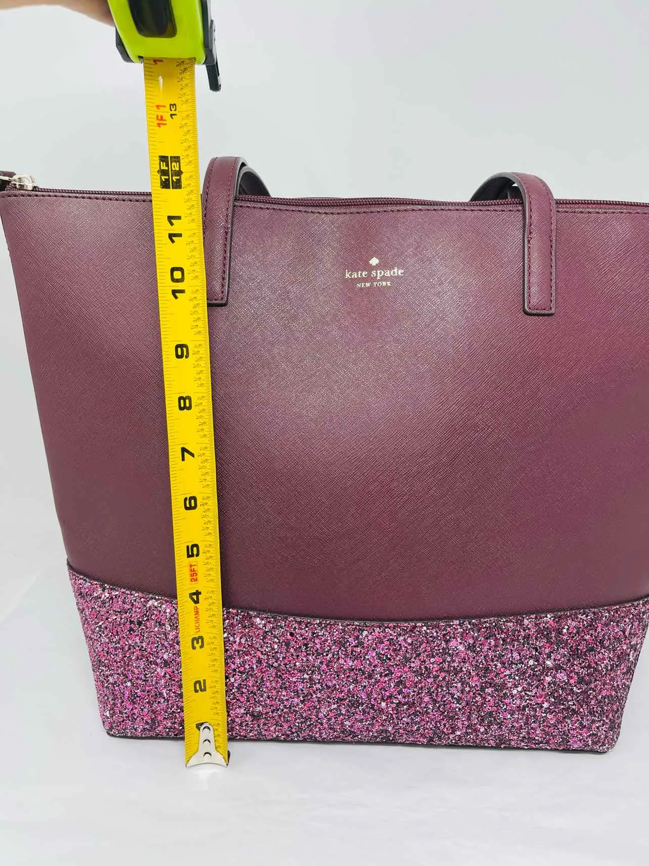 Kate Spade Wine/Pink Glitter Colorblock Designer Tote