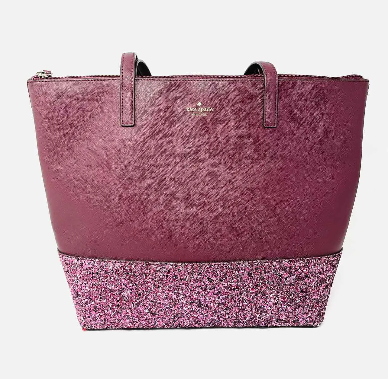 Kate Spade Wine/Pink Glitter Colorblock Designer Tote