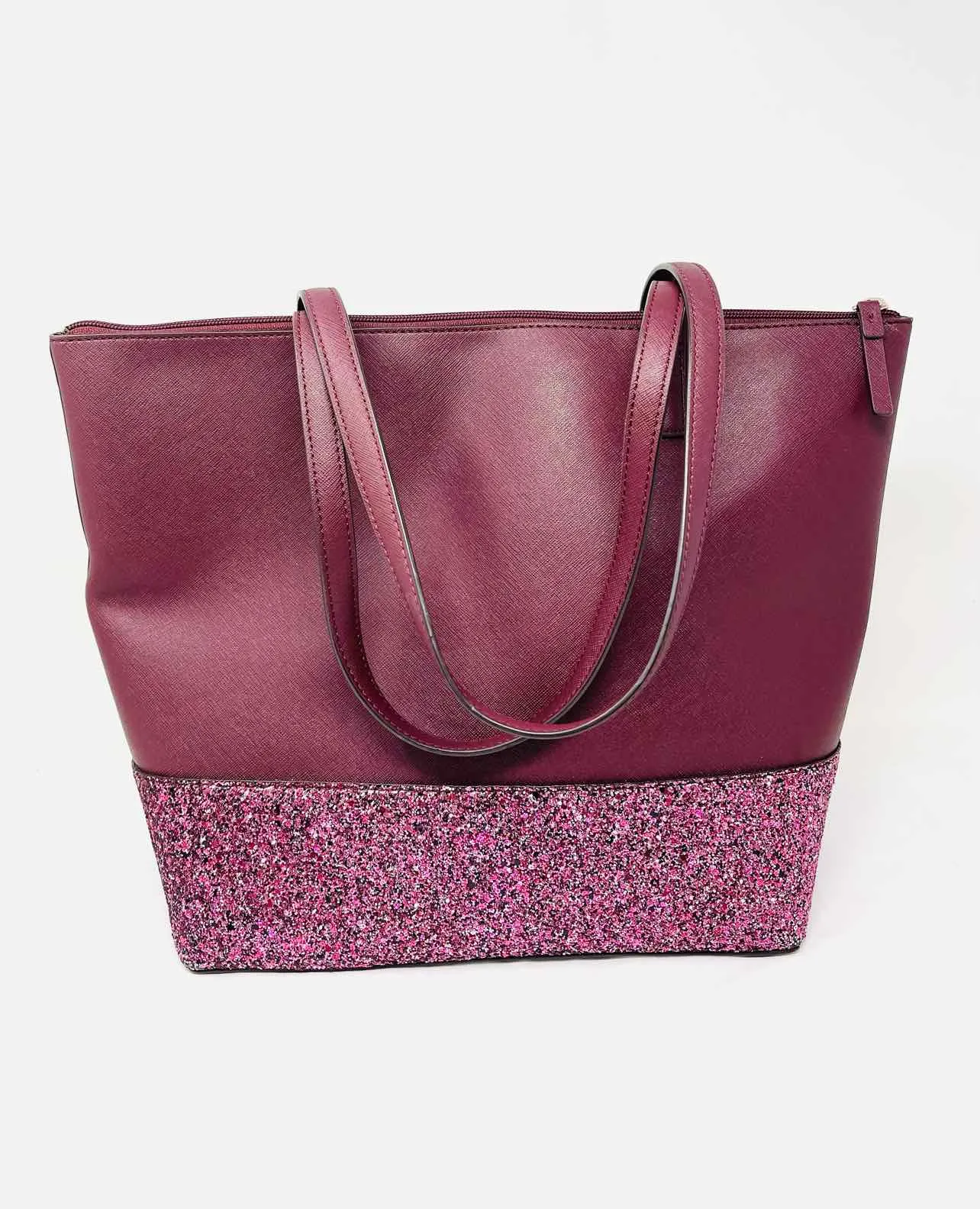 Kate Spade Wine/Pink Glitter Colorblock Designer Tote