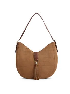 Langham Hobo Bag - Tan Croc Print Suede