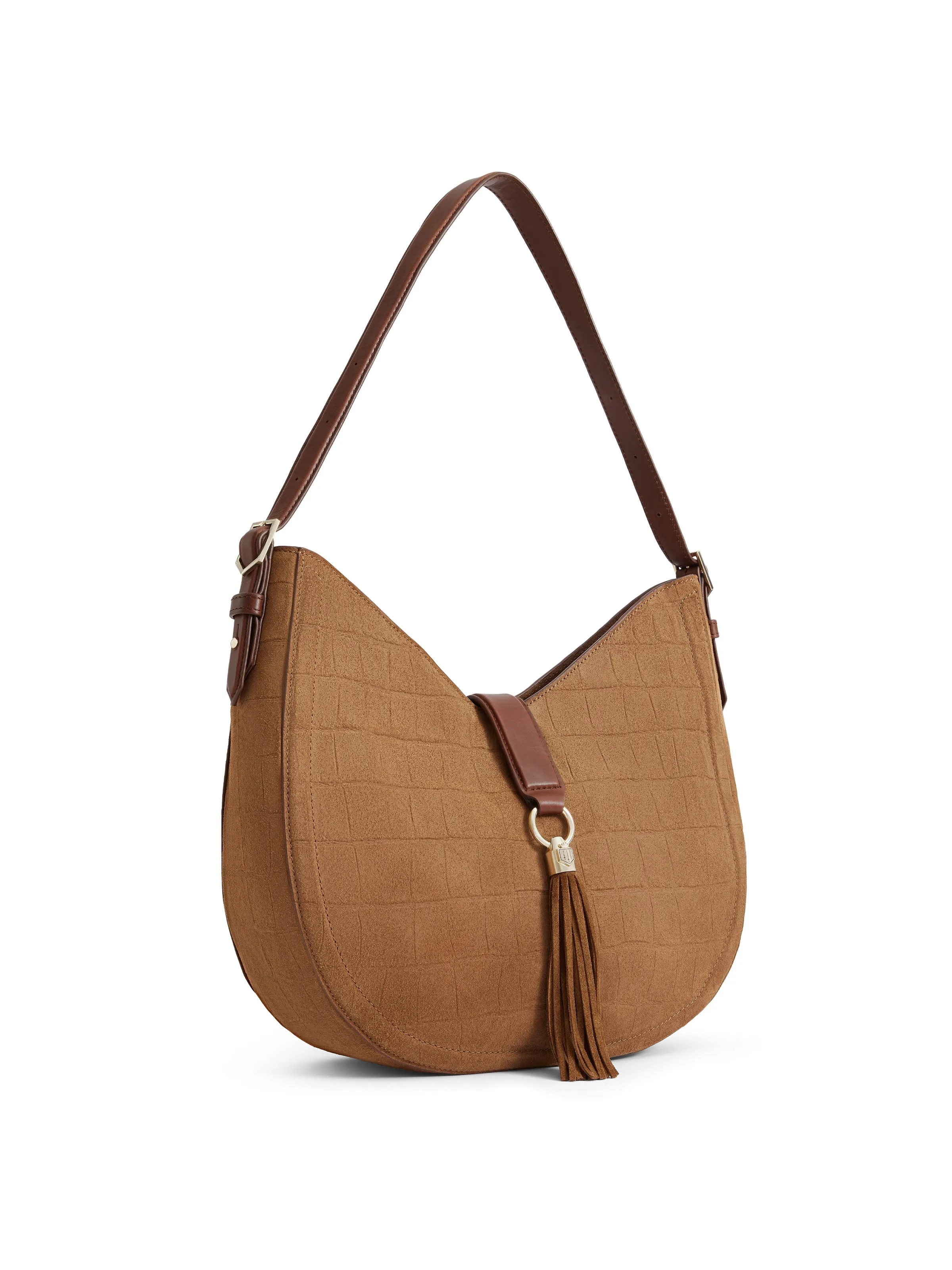 Langham Hobo Bag - Tan Croc Print Suede