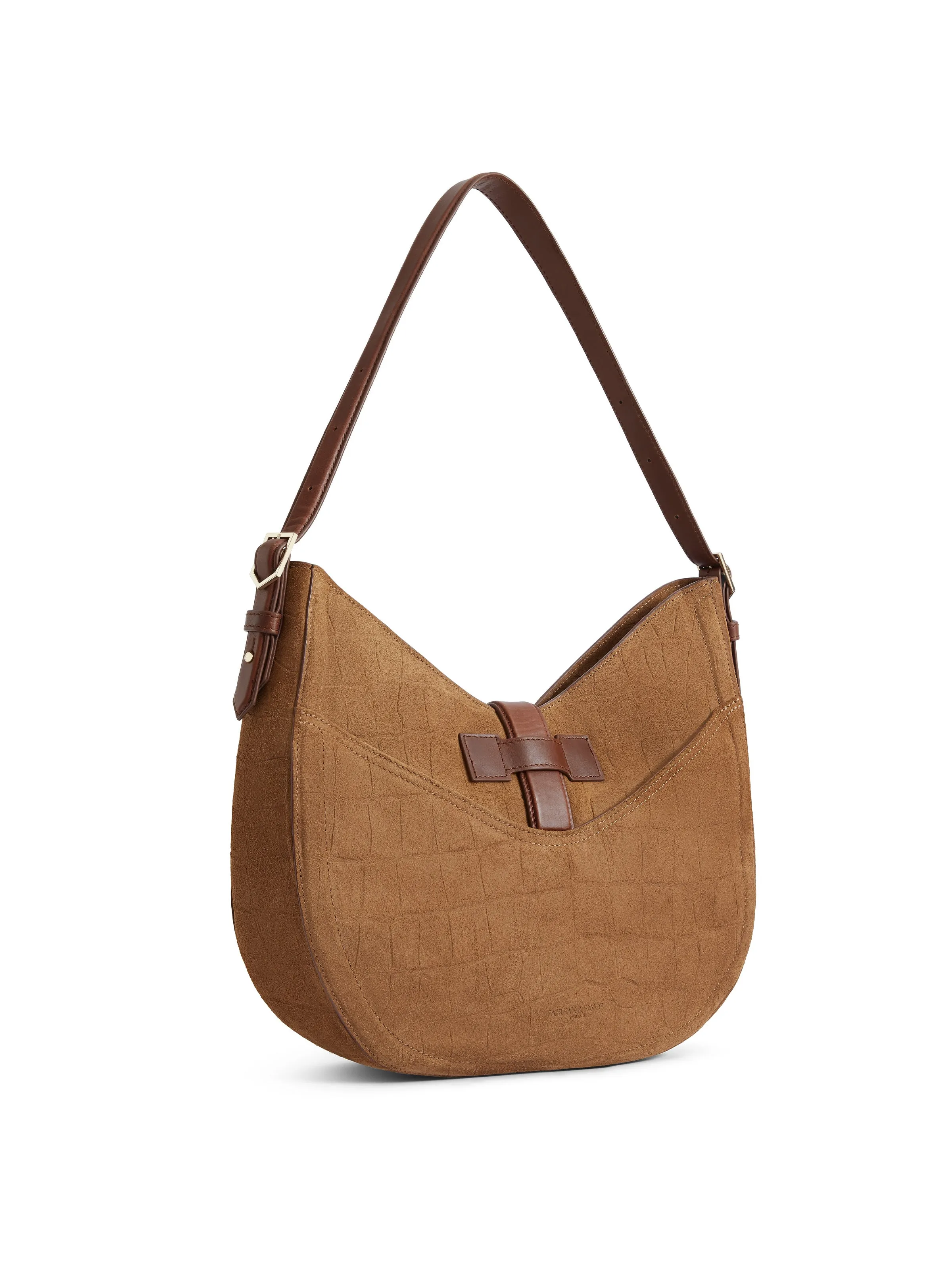 Langham Hobo Bag - Tan Croc Print Suede