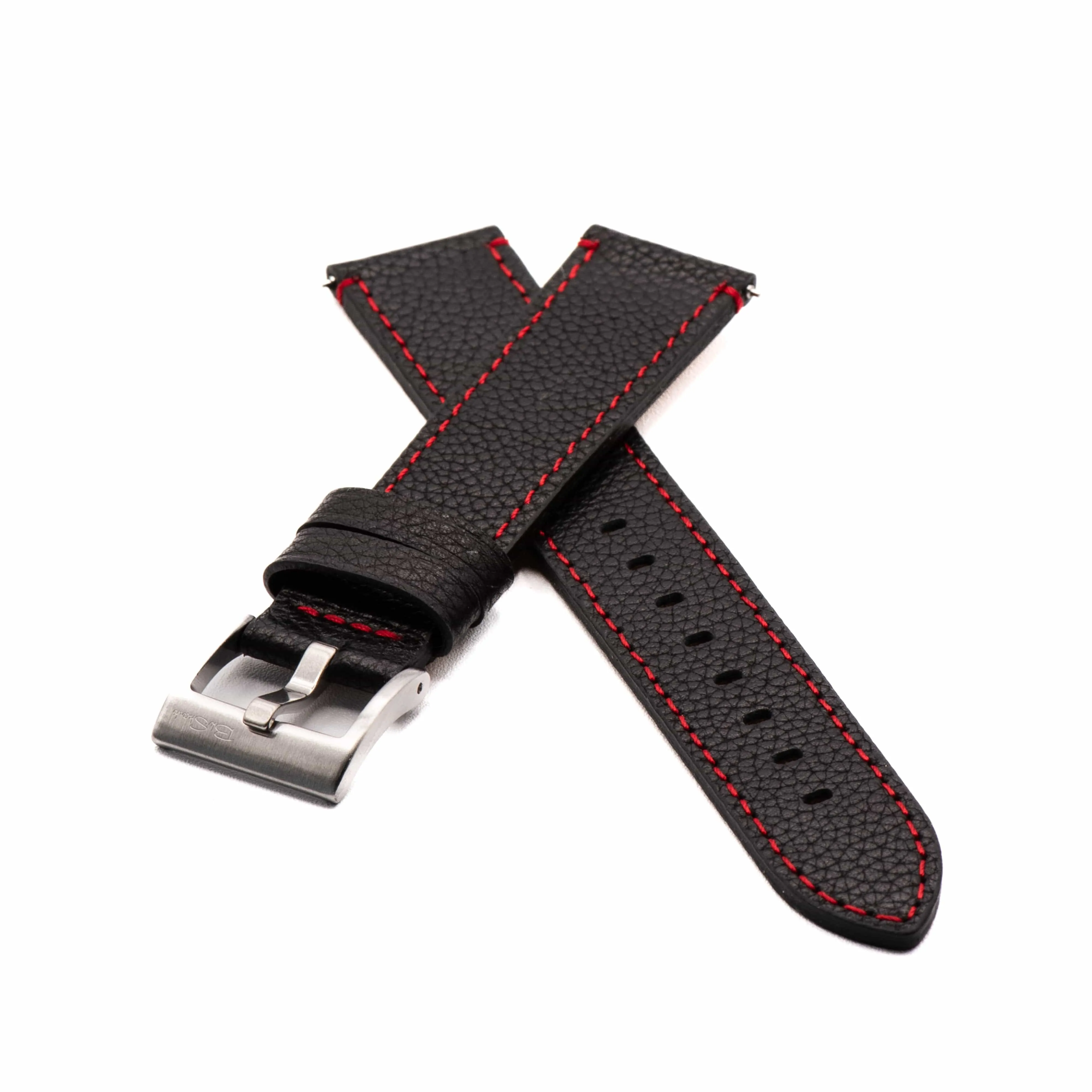 Leather - Contrast Stitch Black with Red