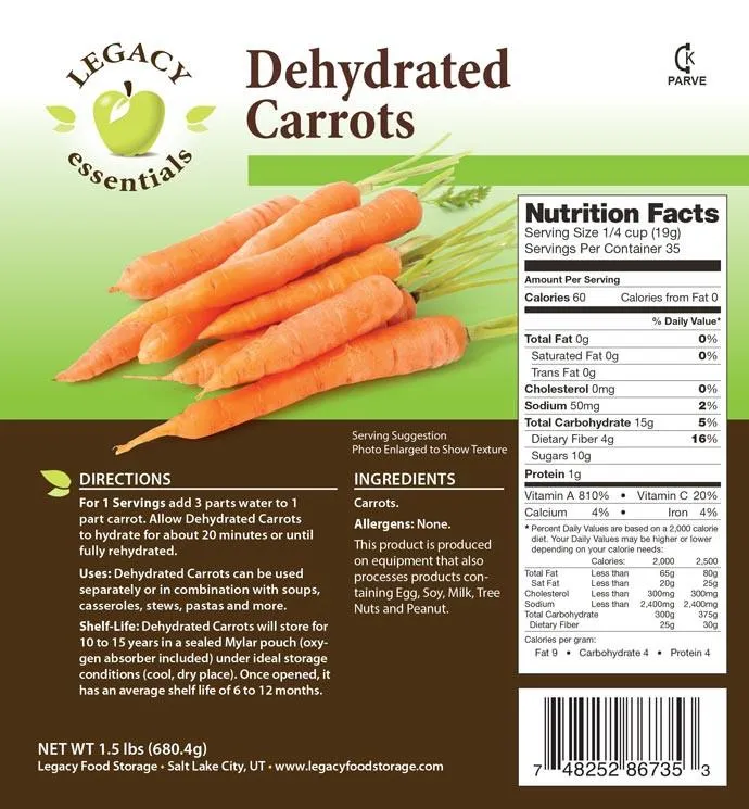 Legacy Freeze Dried and Dehydrated Vegetables - Carrot