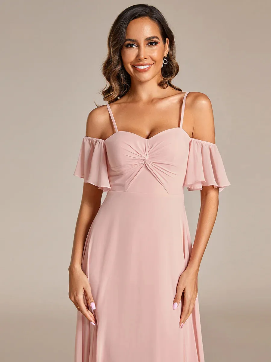 Maxi Long Cold Shoulder Bridesmaid Dresses With Short Sleeves