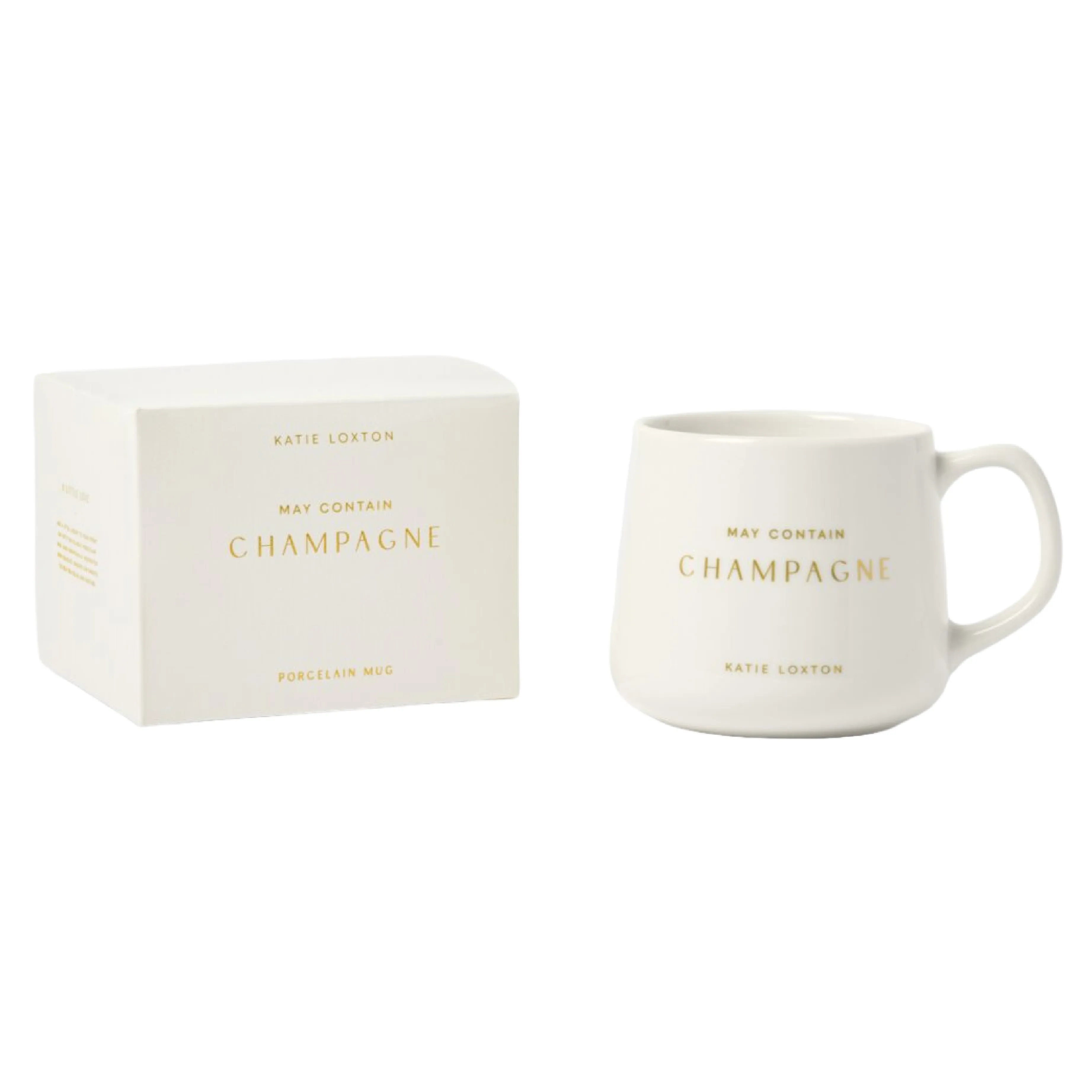 'May Contain Champagne' Porcelain Mug | White & Gold