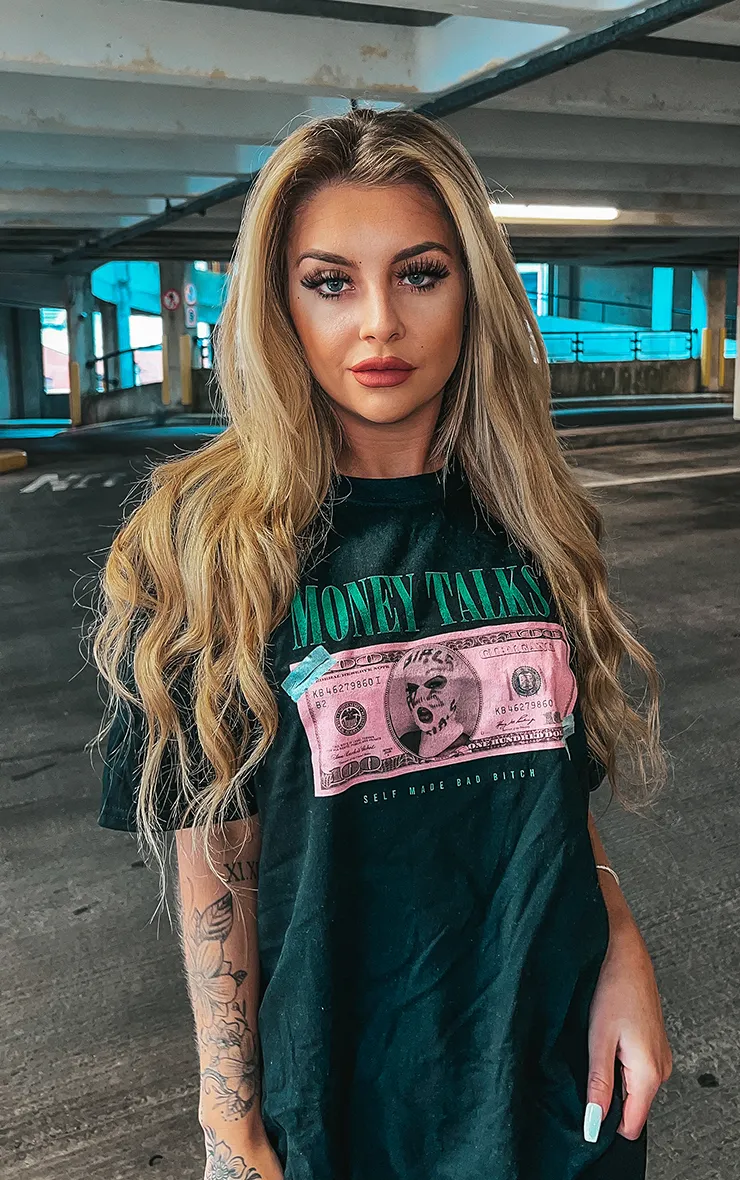 Money Talks Self Made Bad Bxtch Black T-Shirt