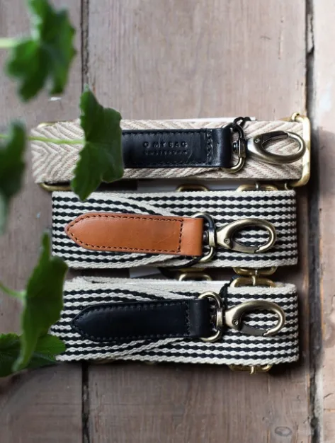 O My Bag - Checkered Webbing Strap Black Leather