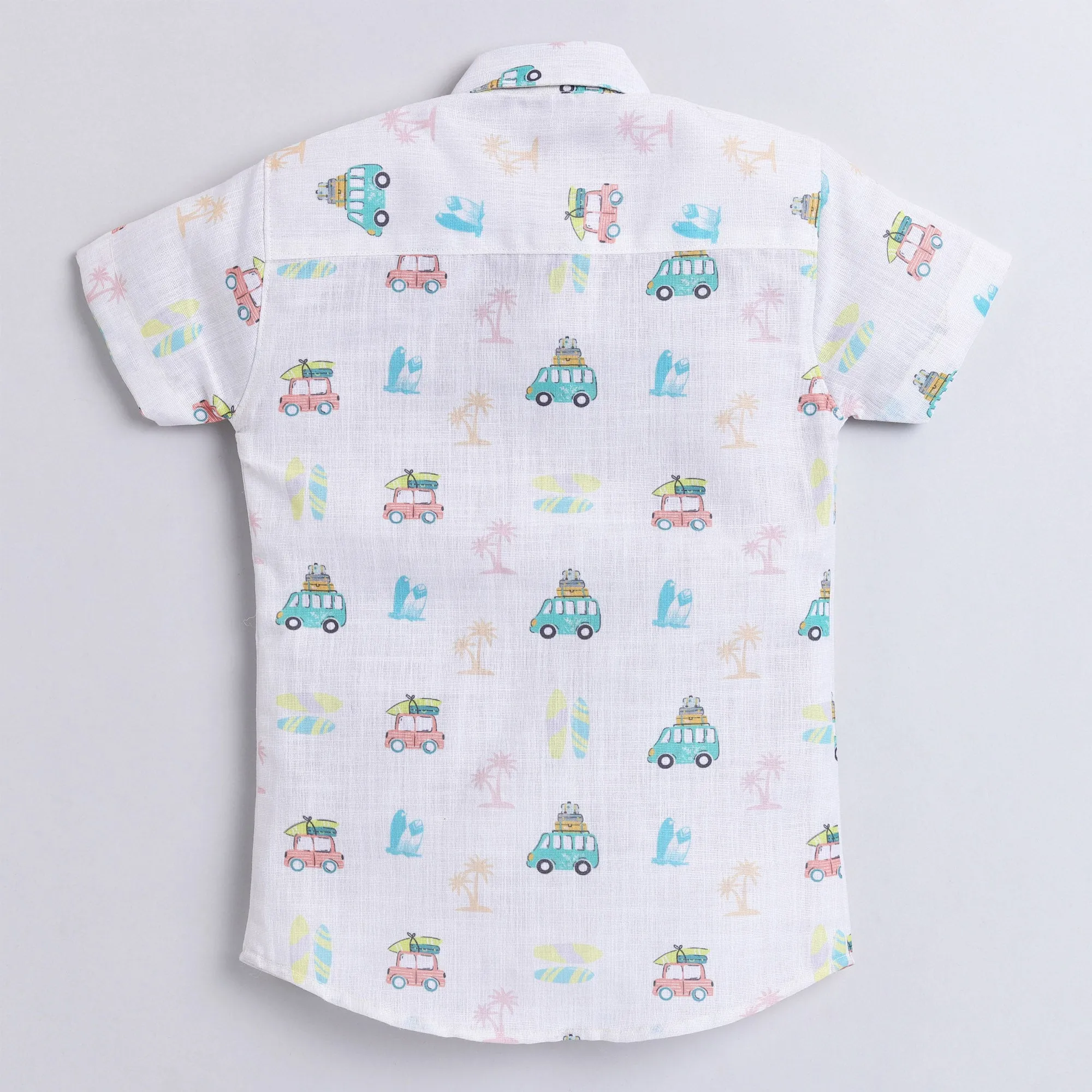 Polka Tots Full Half Sleeve Shirt With Inside Tshirt Beach Car Print - White