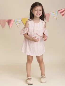 Polka Tots Halfsleeves Zig zag print frock with headband -Pink