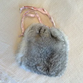 Rabbit Fur Purse/Pouch, Ribbon Drawstring