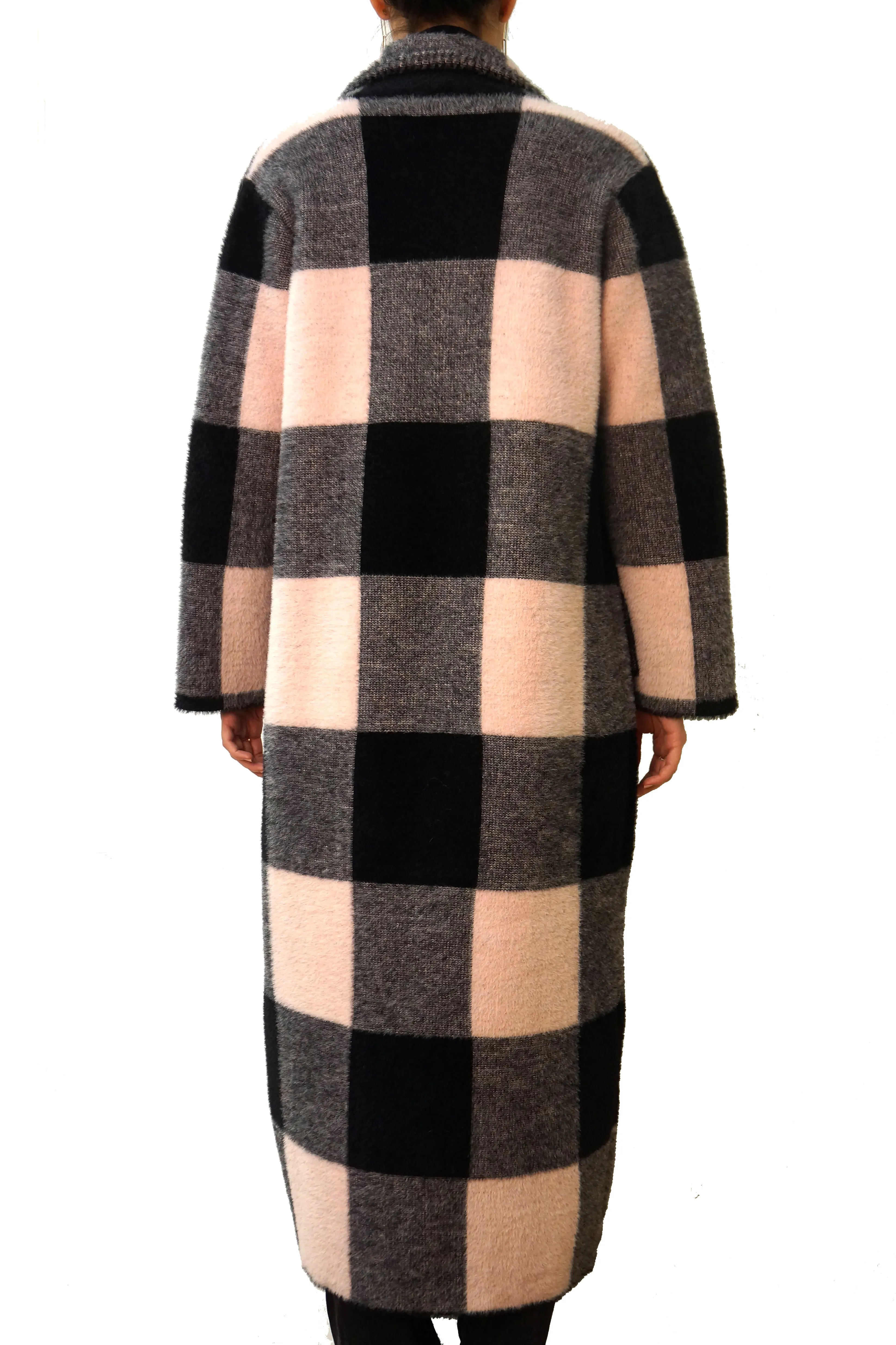 Single Breasted Coat with Checkered Pattern